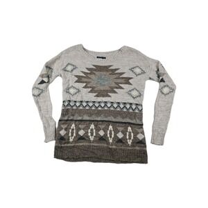 American Eagle Sweater Women's Extra Small Aztec Tribal Knit Oatmeal Brown‎ Wool